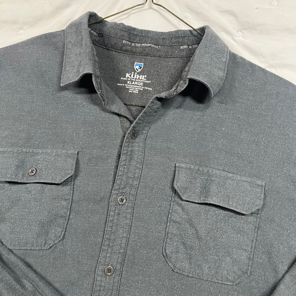Kuhl Mens XL Gray Long Sleeve Button Down Twill Hiking Shirt Dual Pockets